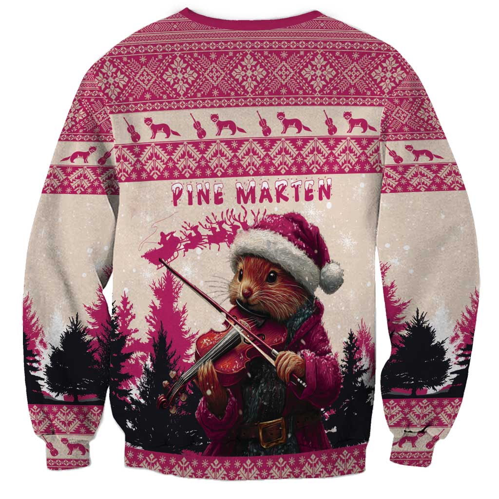 Croatia Christmas Sweatshirt Pine Marten Playing Violin - Dark Pink Color - Wonder Print Shop