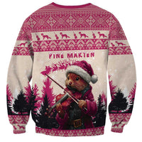 Croatia Christmas Sweatshirt Pine Marten Playing Violin - Dark Pink Color - Wonder Print Shop