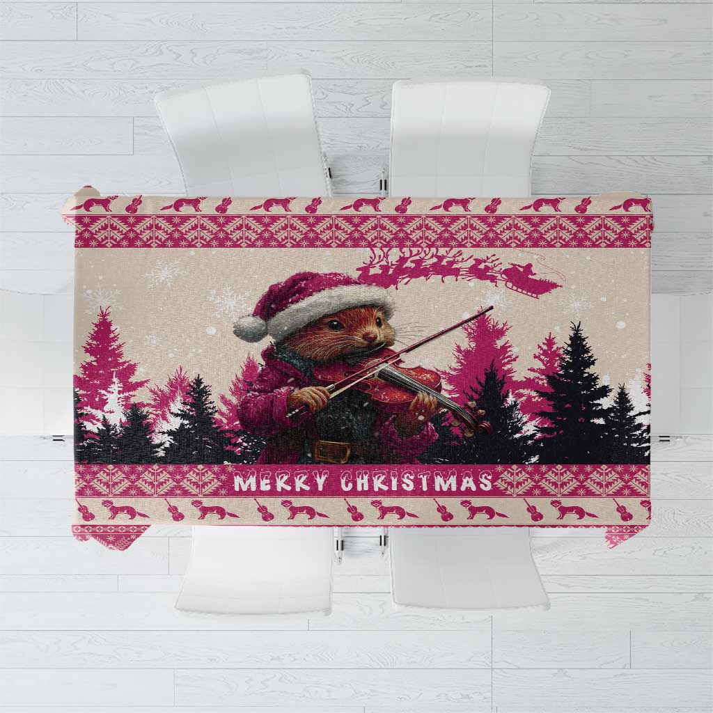 Croatia Christmas Tablecloth Pine Marten Playing Violin - Dark Pink Color - Wonder Print Shop