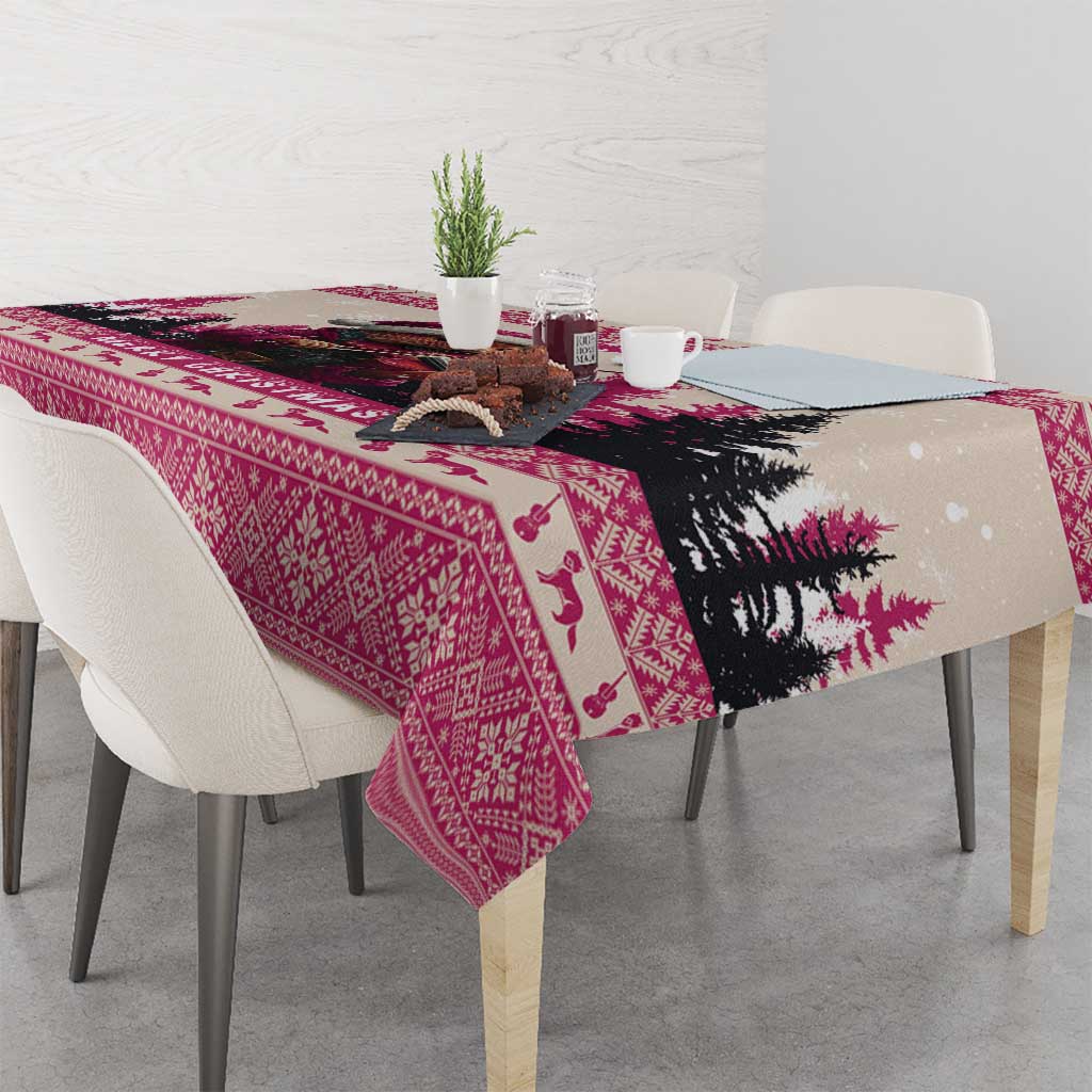 Croatia Christmas Tablecloth Pine Marten Playing Violin - Dark Pink Color - Wonder Print Shop
