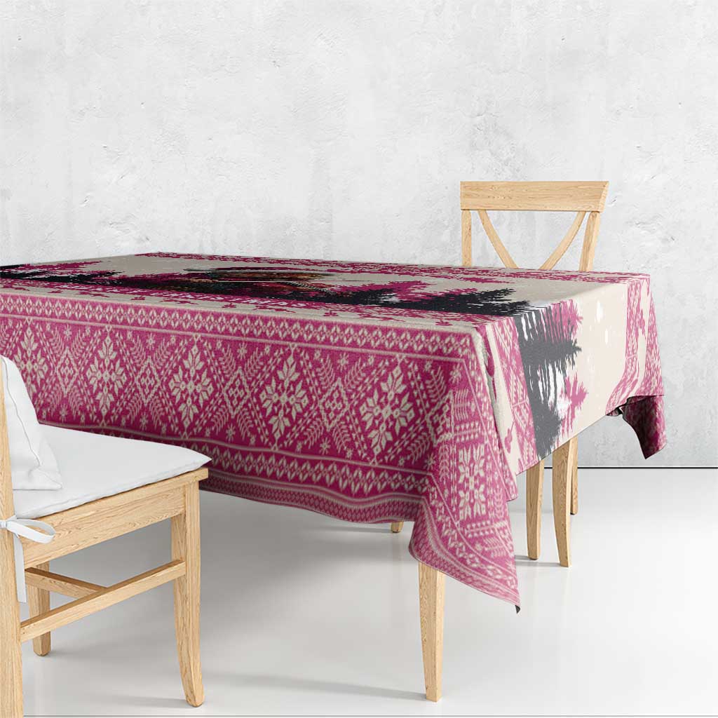 Croatia Christmas Tablecloth Pine Marten Playing Violin - Dark Pink Color - Wonder Print Shop
