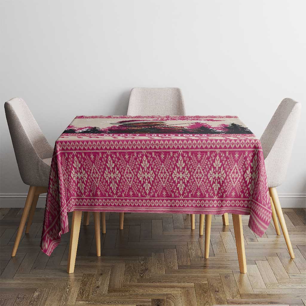 Croatia Christmas Tablecloth Pine Marten Playing Violin - Dark Pink Color - Wonder Print Shop
