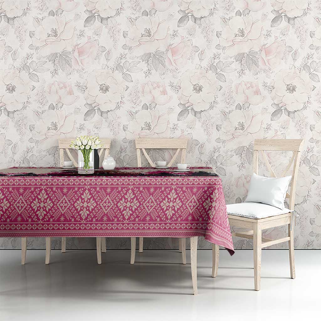 Croatia Christmas Tablecloth Pine Marten Playing Violin - Dark Pink Color - Wonder Print Shop