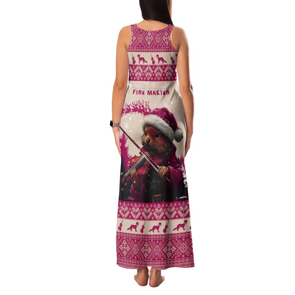 Croatia Christmas Tank Maxi Dress Pine Marten Playing Violin - Dark Pink Color - Wonder Print Shop