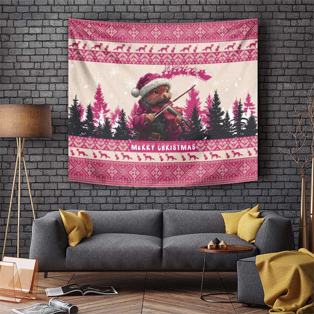 Croatia Christmas Tapestry Pine Marten Playing Violin - Dark Pink Color - Wonder Print Shop