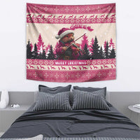 Croatia Christmas Tapestry Pine Marten Playing Violin - Dark Pink Color - Wonder Print Shop