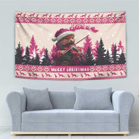 Croatia Christmas Tapestry Pine Marten Playing Violin - Dark Pink Color - Wonder Print Shop