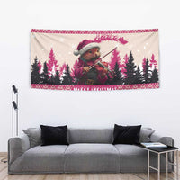 Croatia Christmas Tapestry Pine Marten Playing Violin - Dark Pink Color - Wonder Print Shop