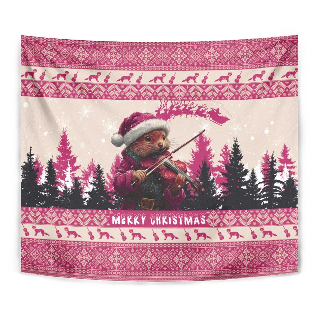 Croatia Christmas Tapestry Pine Marten Playing Violin - Dark Pink Color - Wonder Print Shop