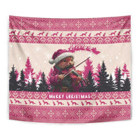 Croatia Christmas Tapestry Pine Marten Playing Violin - Dark Pink Color - Wonder Print Shop