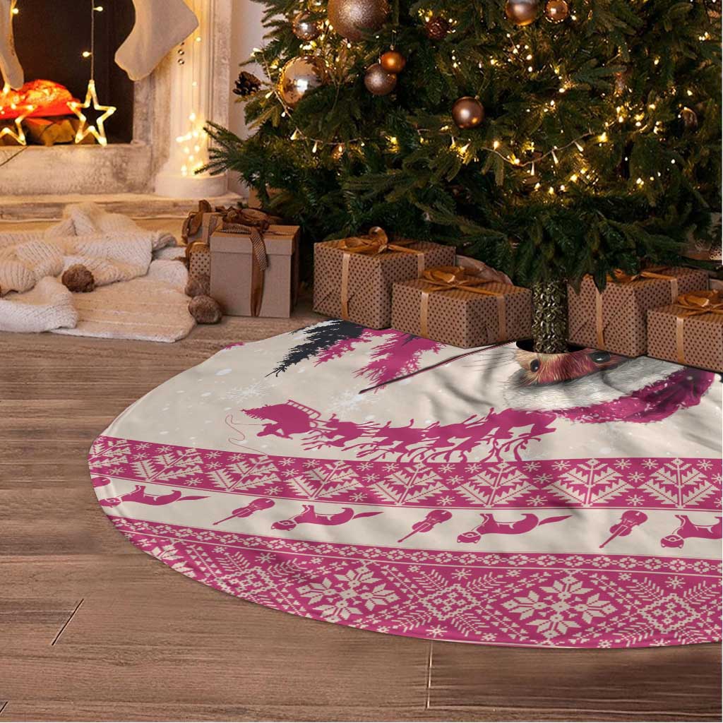 Croatia Christmas Tree Skirt Pine Marten Playing Violin - Dark Pink Color - Wonder Print Shop