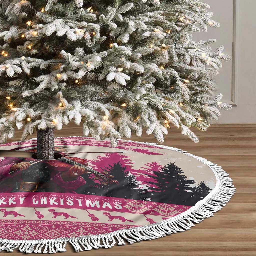 Croatia Christmas Tree Skirt Pine Marten Playing Violin - Dark Pink Color - Wonder Print Shop