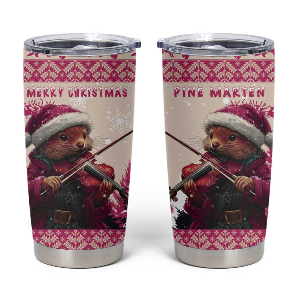 Croatia Christmas Tumbler Cup Pine Marten Playing Violin - Dark Pink Color - Wonder Print Shop
