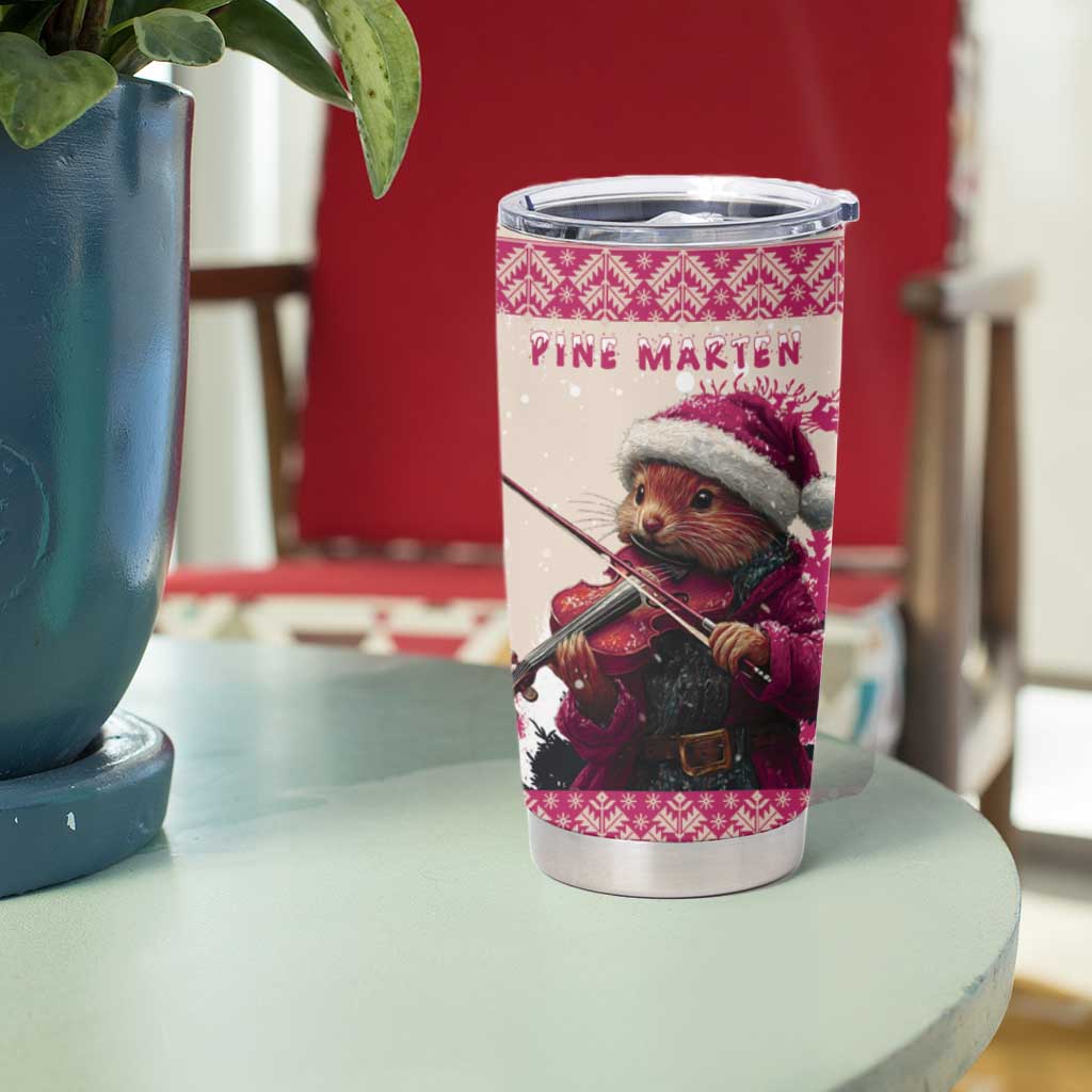 Croatia Christmas Tumbler Cup Pine Marten Playing Violin - Dark Pink Color - Wonder Print Shop