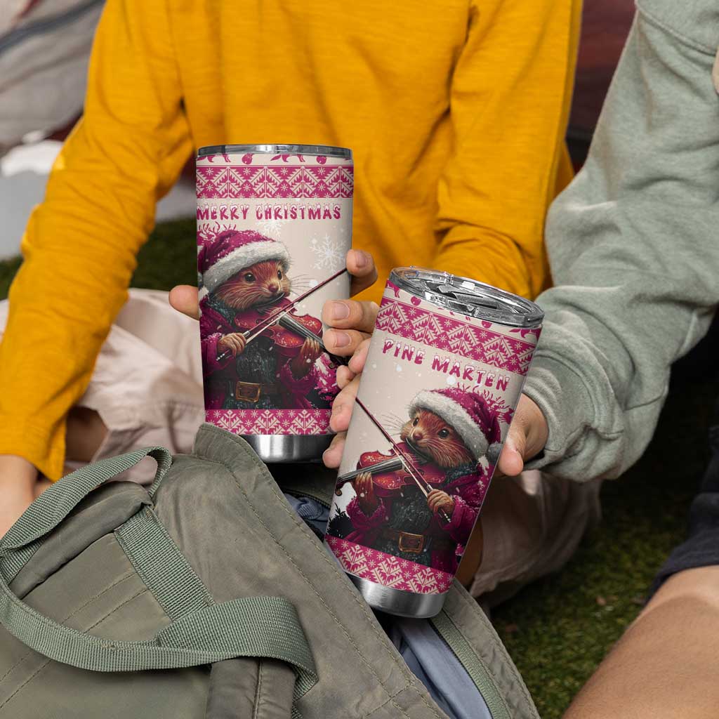 Croatia Christmas Tumbler Cup Pine Marten Playing Violin - Dark Pink Color - Wonder Print Shop