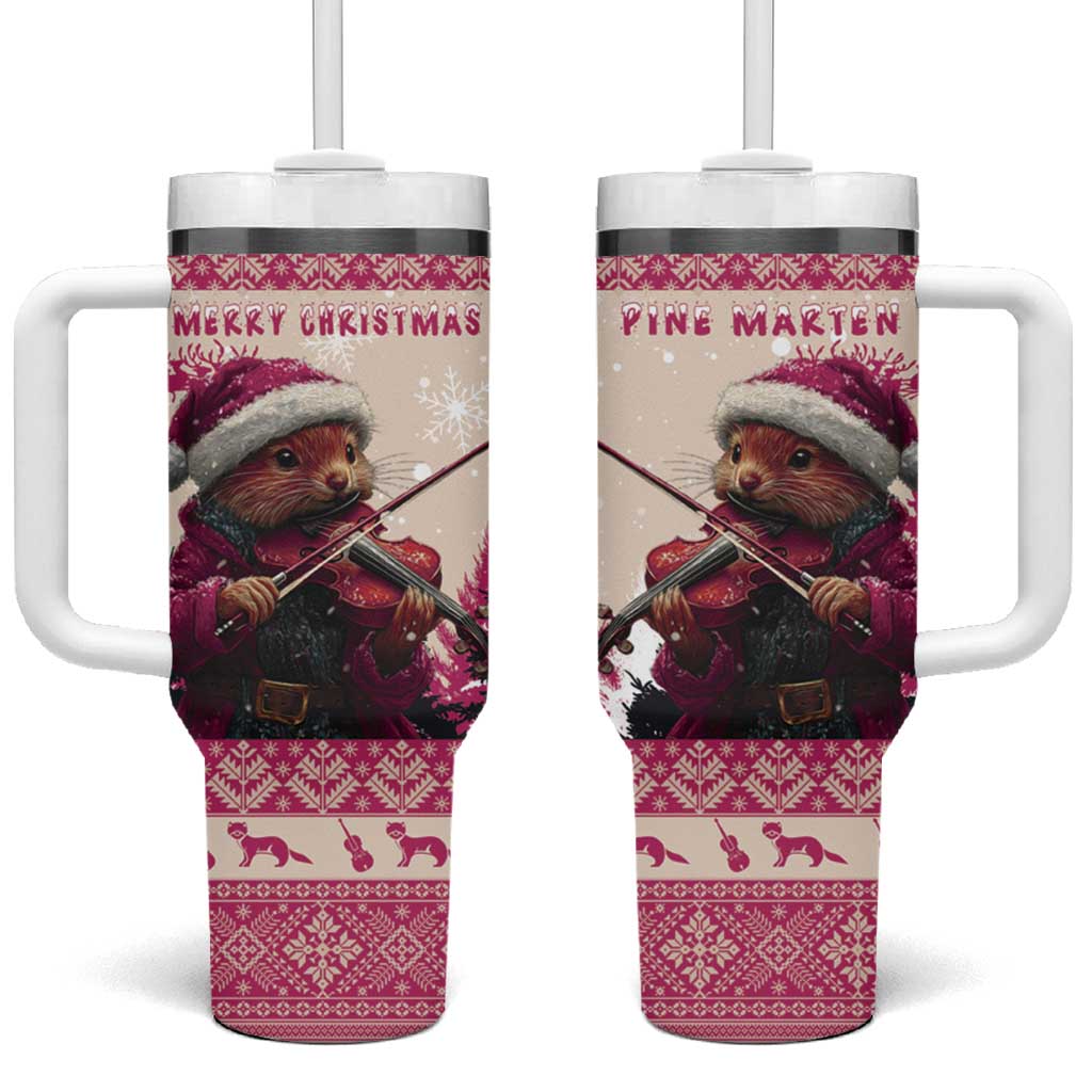 Croatia Christmas Tumbler With Handle Pine Marten Playing Violin - Dark Pink Color - Wonder Print Shop