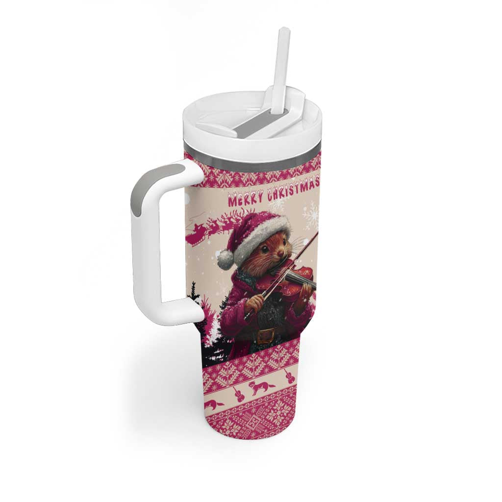 Croatia Christmas Tumbler With Handle Pine Marten Playing Violin - Dark Pink Color - Wonder Print Shop