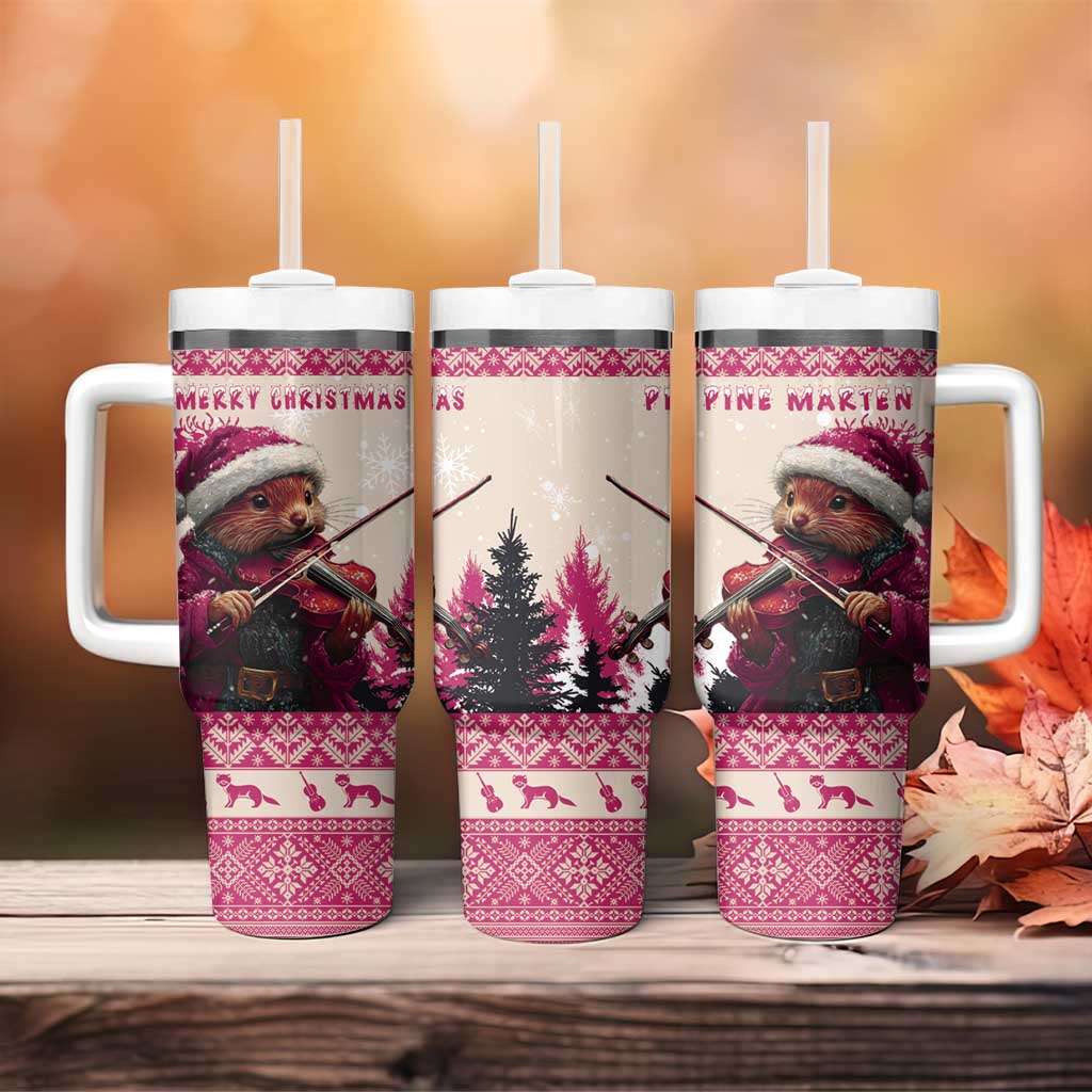 Croatia Christmas Tumbler With Handle Pine Marten Playing Violin - Dark Pink Color - Wonder Print Shop