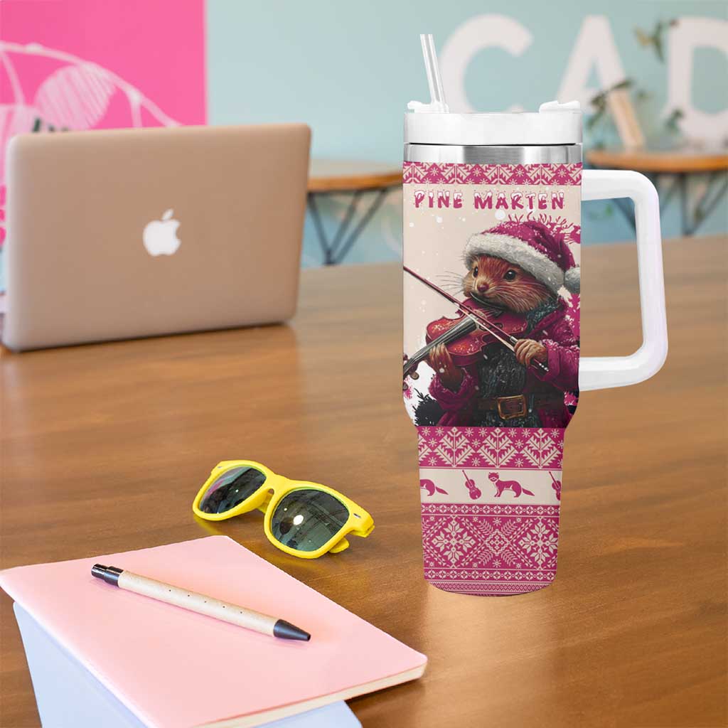 Croatia Christmas Tumbler With Handle Pine Marten Playing Violin - Dark Pink Color - Wonder Print Shop