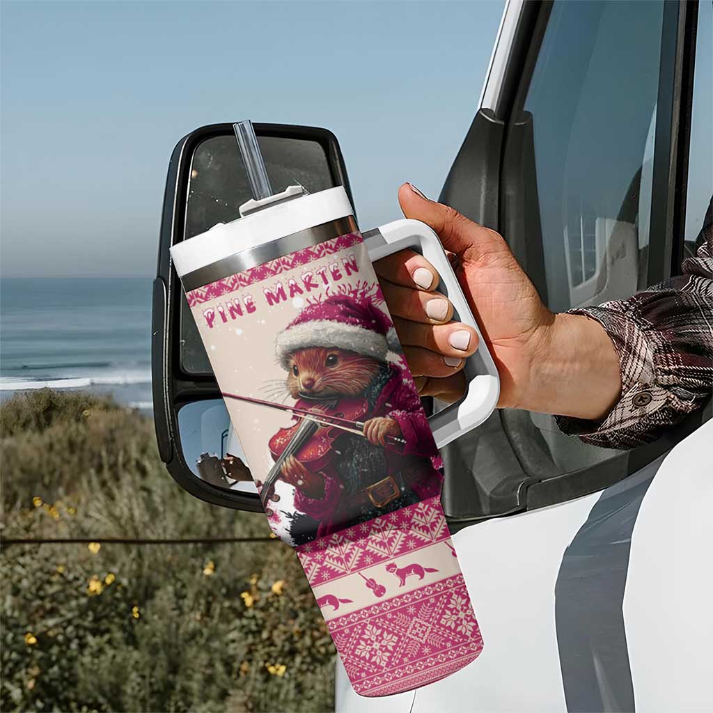 Croatia Christmas Tumbler With Handle Pine Marten Playing Violin - Dark Pink Color - Wonder Print Shop