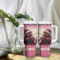 Croatia Christmas Tumbler With Handle Pine Marten Playing Violin - Dark Pink Color - Wonder Print Shop
