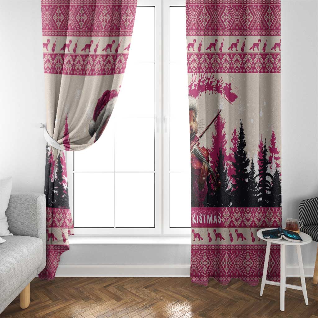Croatia Christmas Window Curtain Pine Marten Playing Violin - Dark Pink Color - Wonder Print Shop