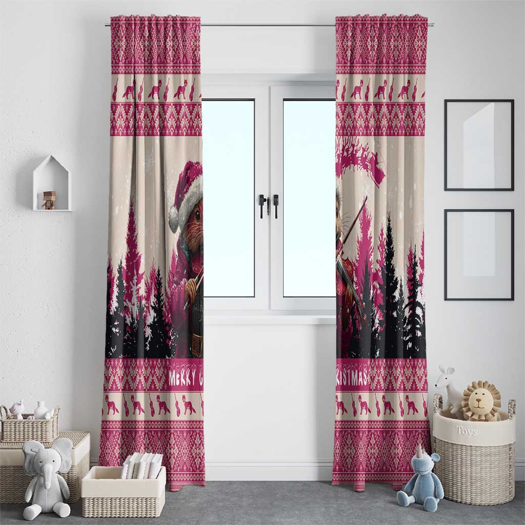 Croatia Christmas Window Curtain Pine Marten Playing Violin - Dark Pink Color - Wonder Print Shop