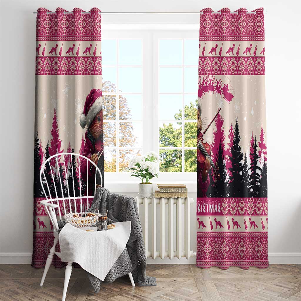 Croatia Christmas Window Curtain Pine Marten Playing Violin - Dark Pink Color - Wonder Print Shop