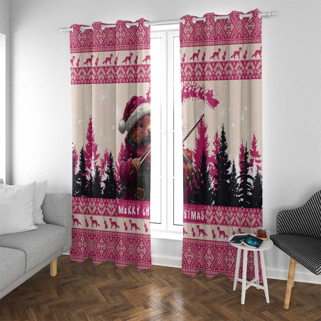 Croatia Christmas Window Curtain Pine Marten Playing Violin - Dark Pink Color - Wonder Print Shop