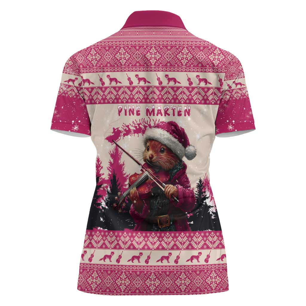 Croatia Christmas Women Polo Shirt Pine Marten Playing Violin - Dark Pink Color - Wonder Print Shop