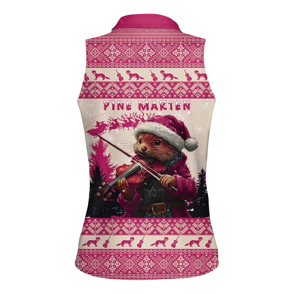 Croatia Christmas Women Sleeveless Polo Shirt Pine Marten Playing Violin - Dark Pink Color - Wonder Print Shop