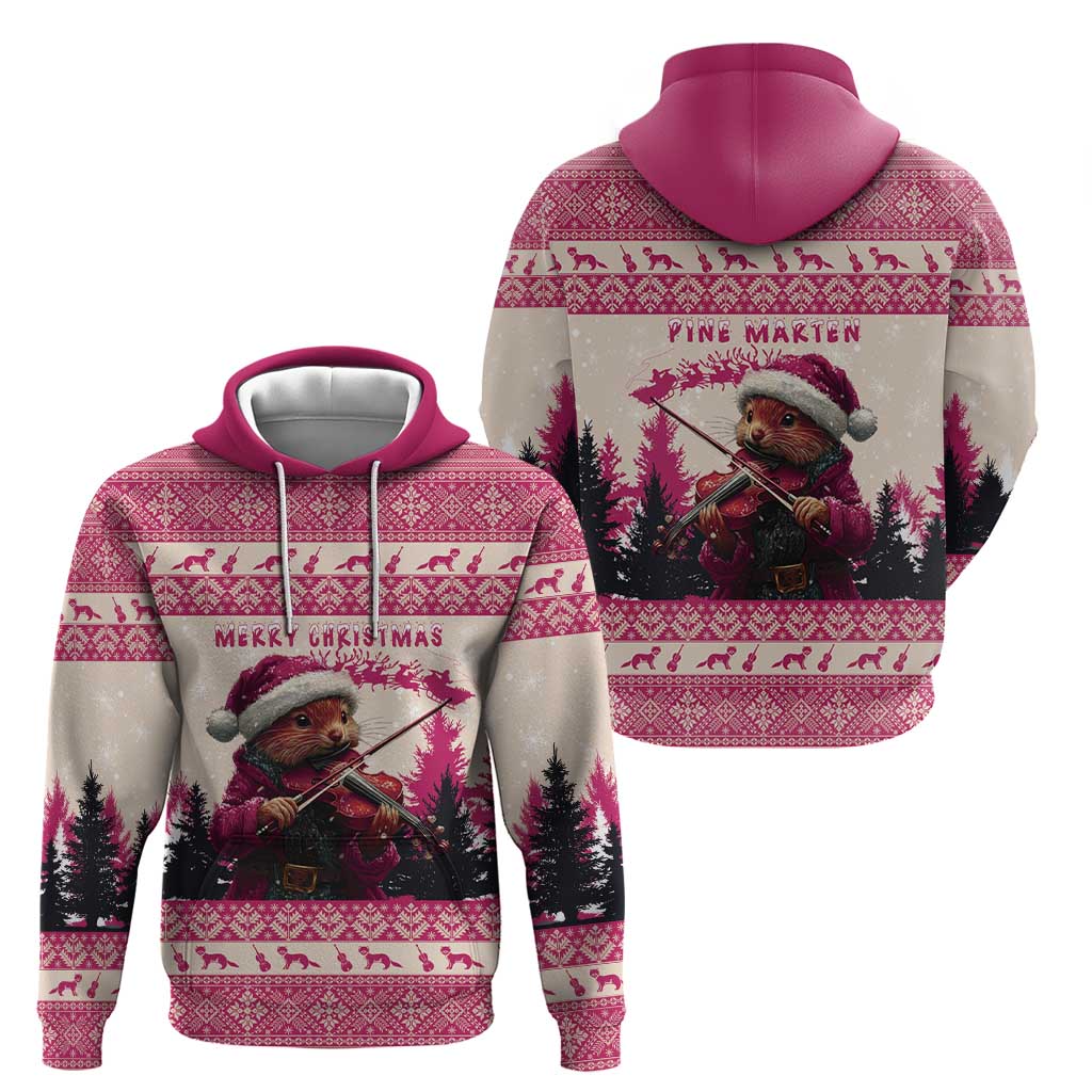 Croatia Christmas Zip Hoodie Pine Marten Playing Violin - Dark Pink Color - Wonder Print Shop