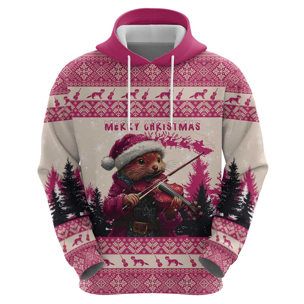 Croatia Christmas Zip Hoodie Pine Marten Playing Violin - Dark Pink Color - Wonder Print Shop
