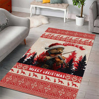 Croatia Christmas Area Rug Pine Marten Playing Violin - Red Color - Wonder Print Shop