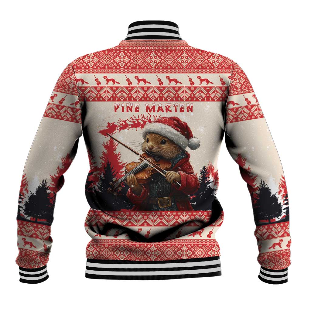 Croatia Christmas Baseball Jacket Pine Marten Playing Violin - Red Color - Wonder Print Shop