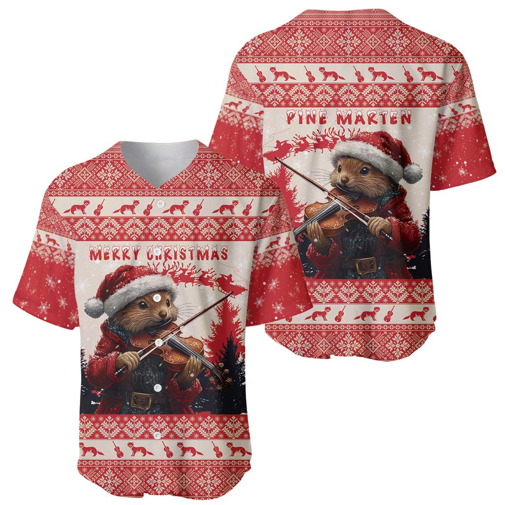 Croatia Christmas Baseball Jersey Pine Marten Playing Violin - Red Color - Wonder Print Shop