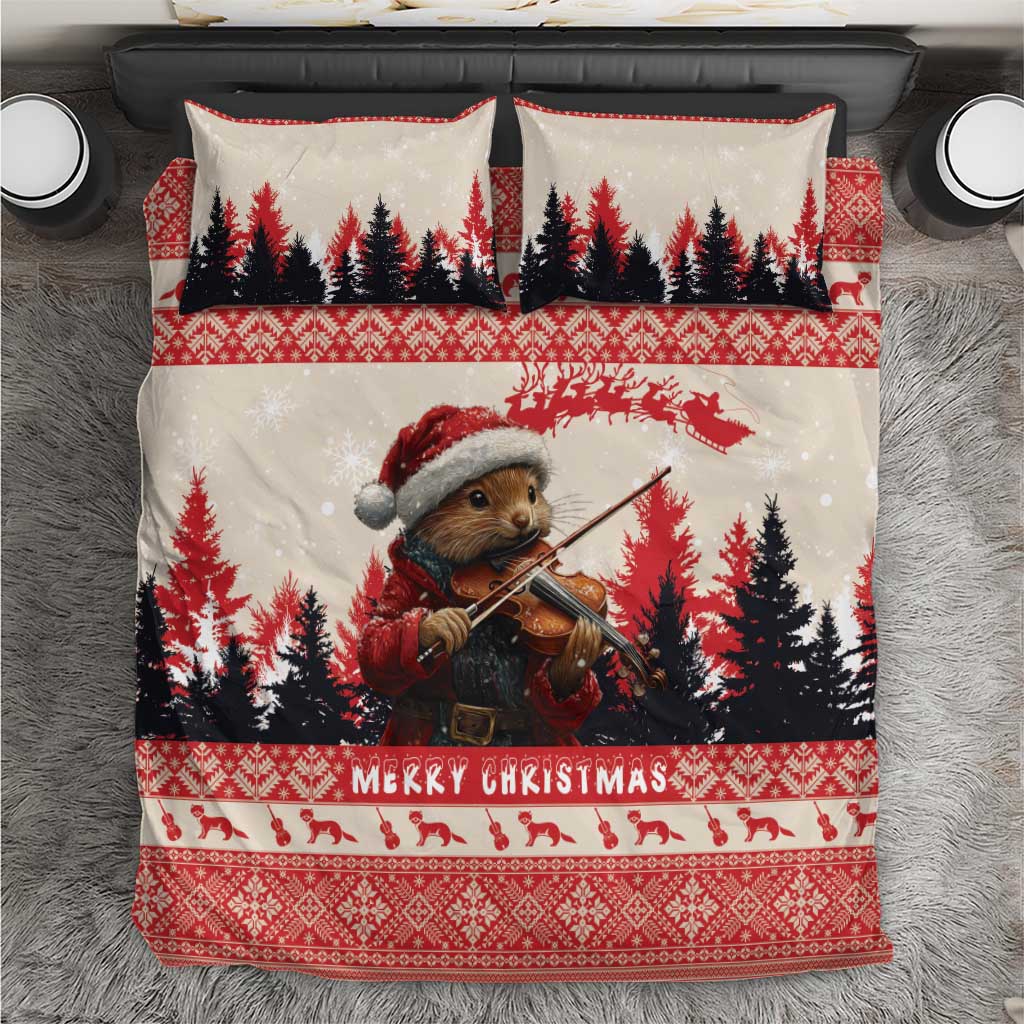 Croatia Christmas Bedding Set Pine Marten Playing Violin - Red Color - Wonder Print Shop
