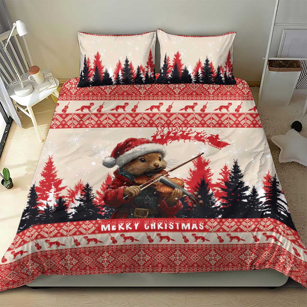 Croatia Christmas Bedding Set Pine Marten Playing Violin - Red Color - Wonder Print Shop