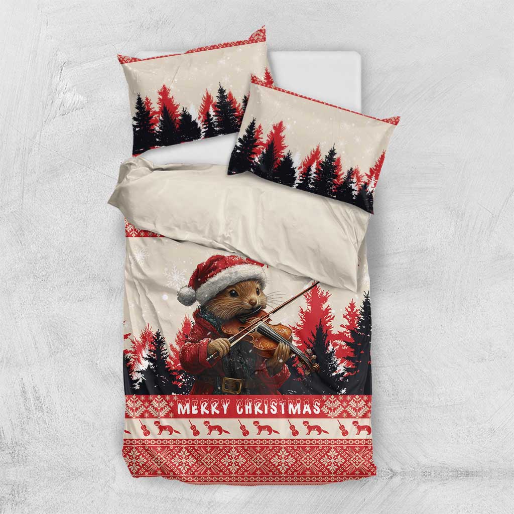 Croatia Christmas Bedding Set Pine Marten Playing Violin - Red Color - Wonder Print Shop