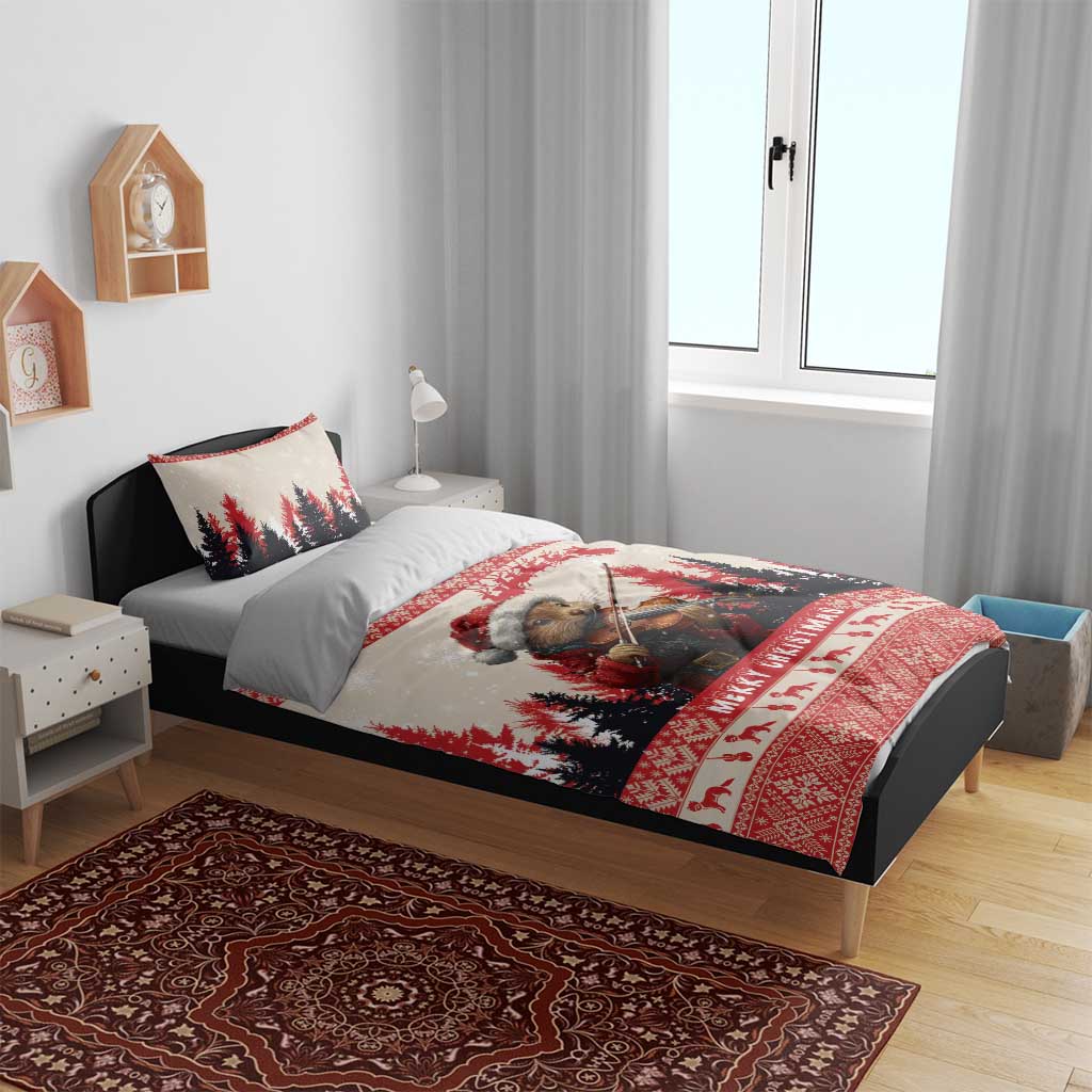 Croatia Christmas Bedding Set Pine Marten Playing Violin - Red Color - Wonder Print Shop