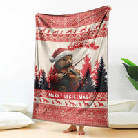 Croatia Christmas Blanket Pine Marten Playing Violin - Red Color