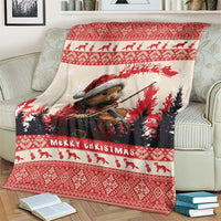 Croatia Christmas Blanket Pine Marten Playing Violin - Red Color