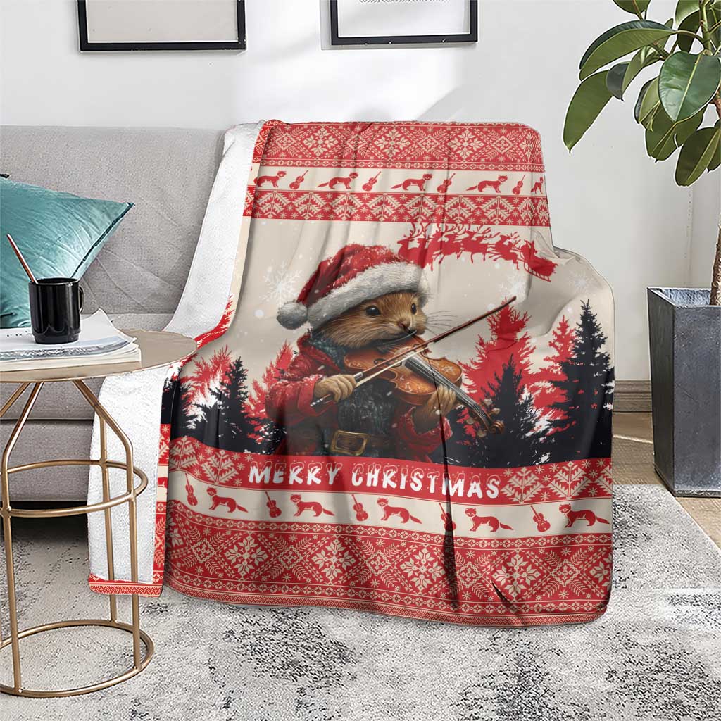 Croatia Christmas Blanket Pine Marten Playing Violin - Red Color