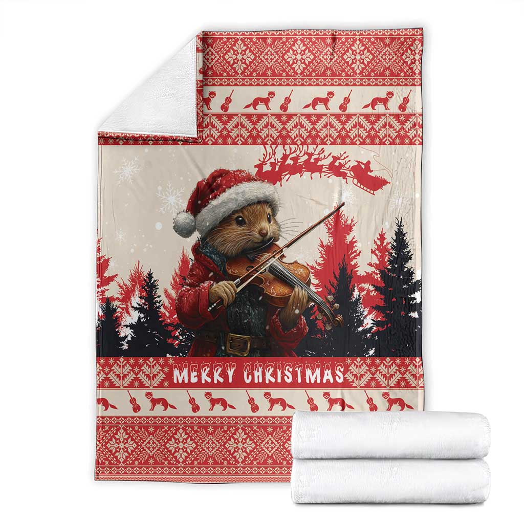 Croatia Christmas Blanket Pine Marten Playing Violin - Red Color