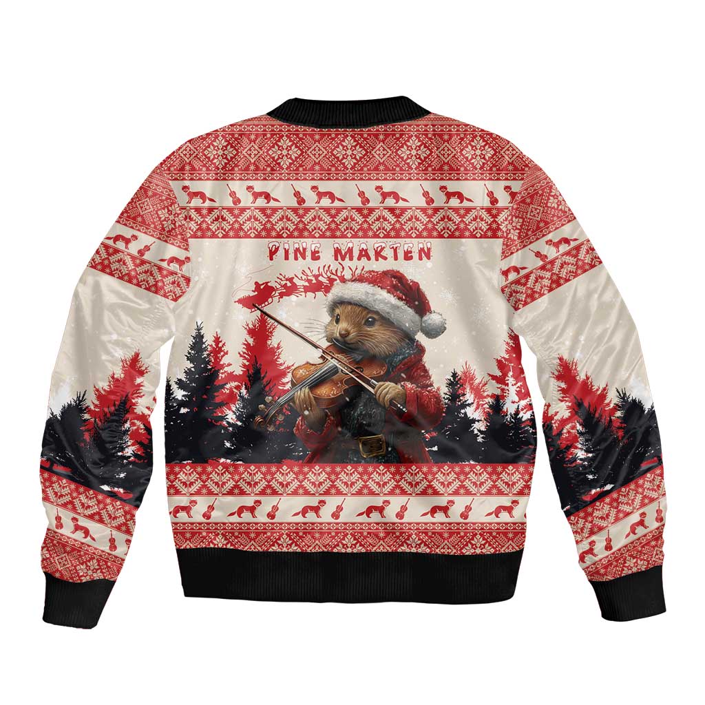 Croatia Christmas Bomber Jacket Pine Marten Playing Violin - Red Color - Wonder Print Shop