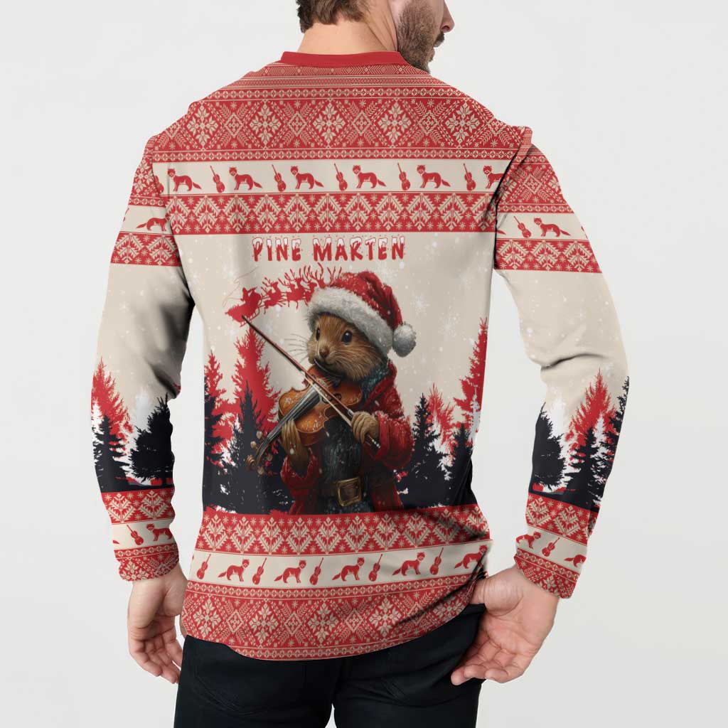 Croatia Christmas Button Sweatshirt Pine Marten Playing Violin - Red Color - Wonder Print Shop
