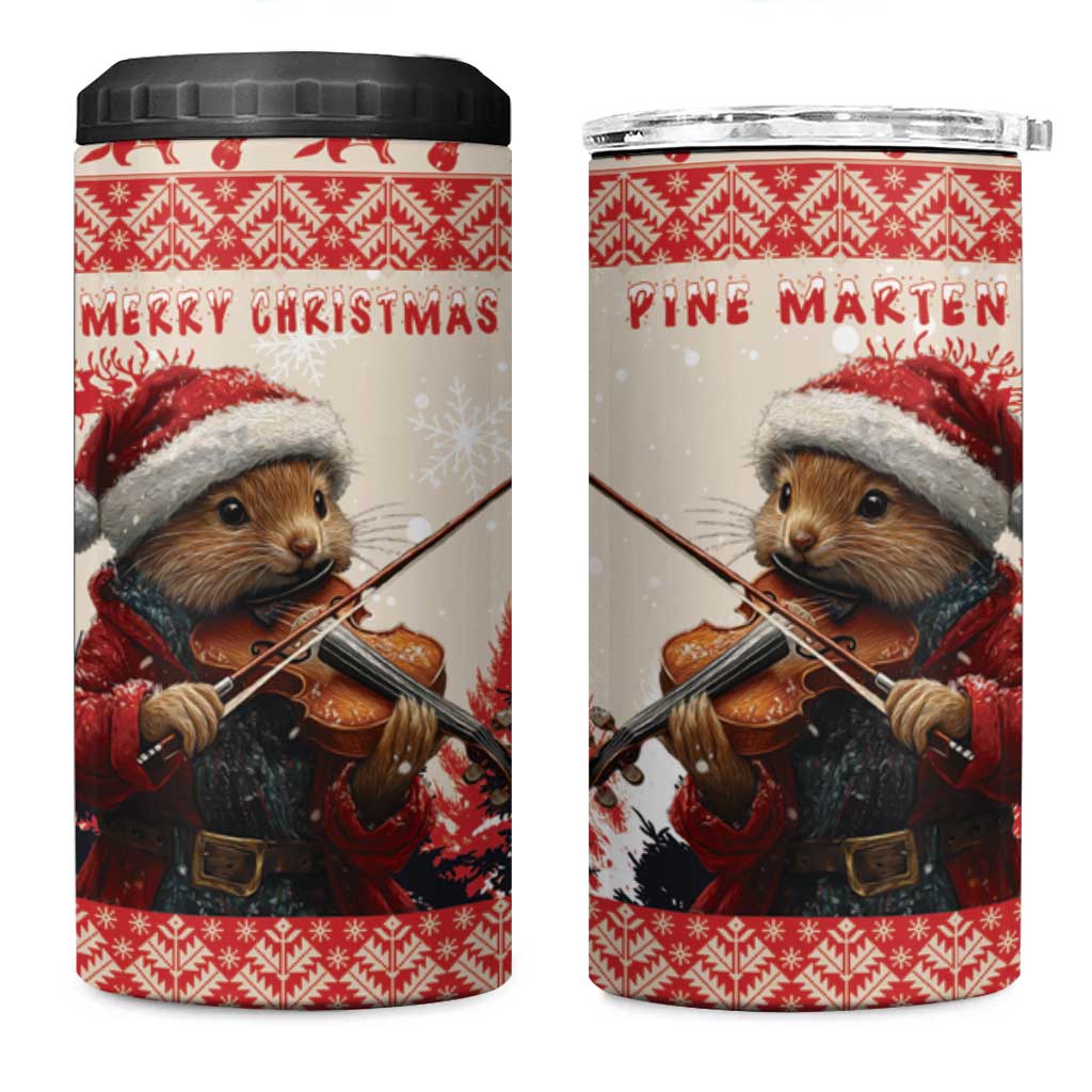 Croatia Christmas 4 in 1 Can Cooler Tumbler Pine Marten Playing Violin - Red Color - Wonder Print Shop