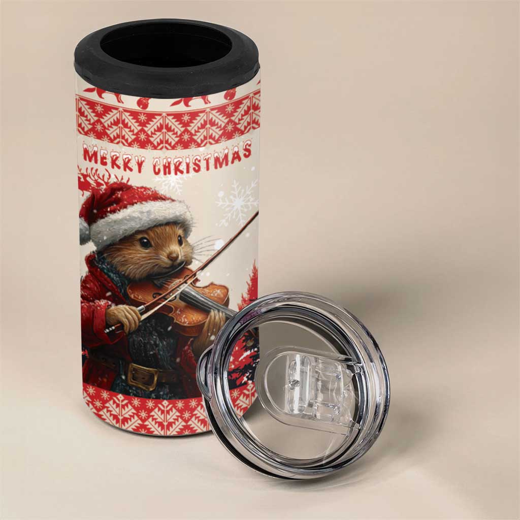 Croatia Christmas 4 in 1 Can Cooler Tumbler Pine Marten Playing Violin - Red Color - Wonder Print Shop