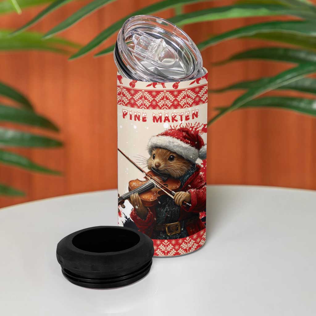 Croatia Christmas 4 in 1 Can Cooler Tumbler Pine Marten Playing Violin - Red Color - Wonder Print Shop