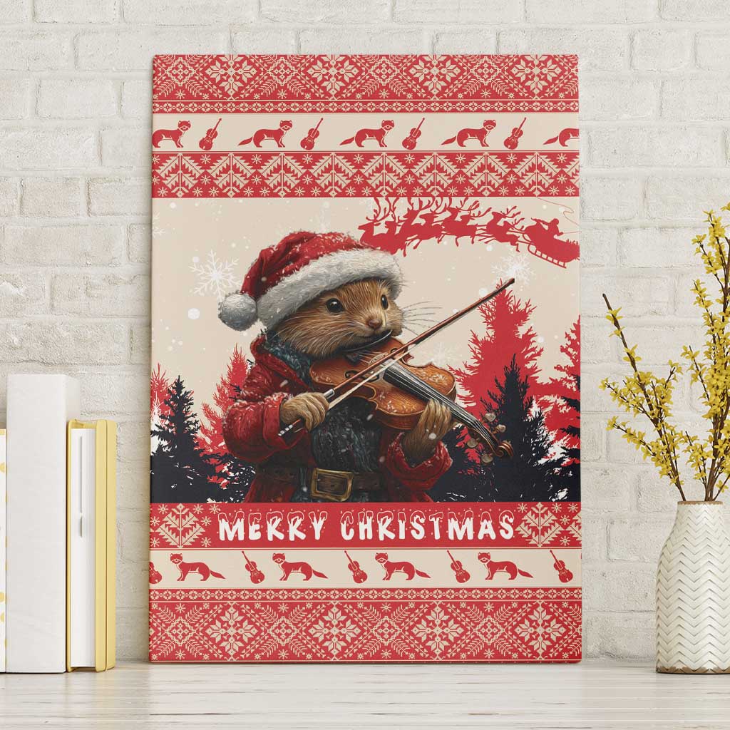 Croatia Christmas Canvas Wall Art Pine Marten Playing Violin - Red Color - Wonder Print Shop